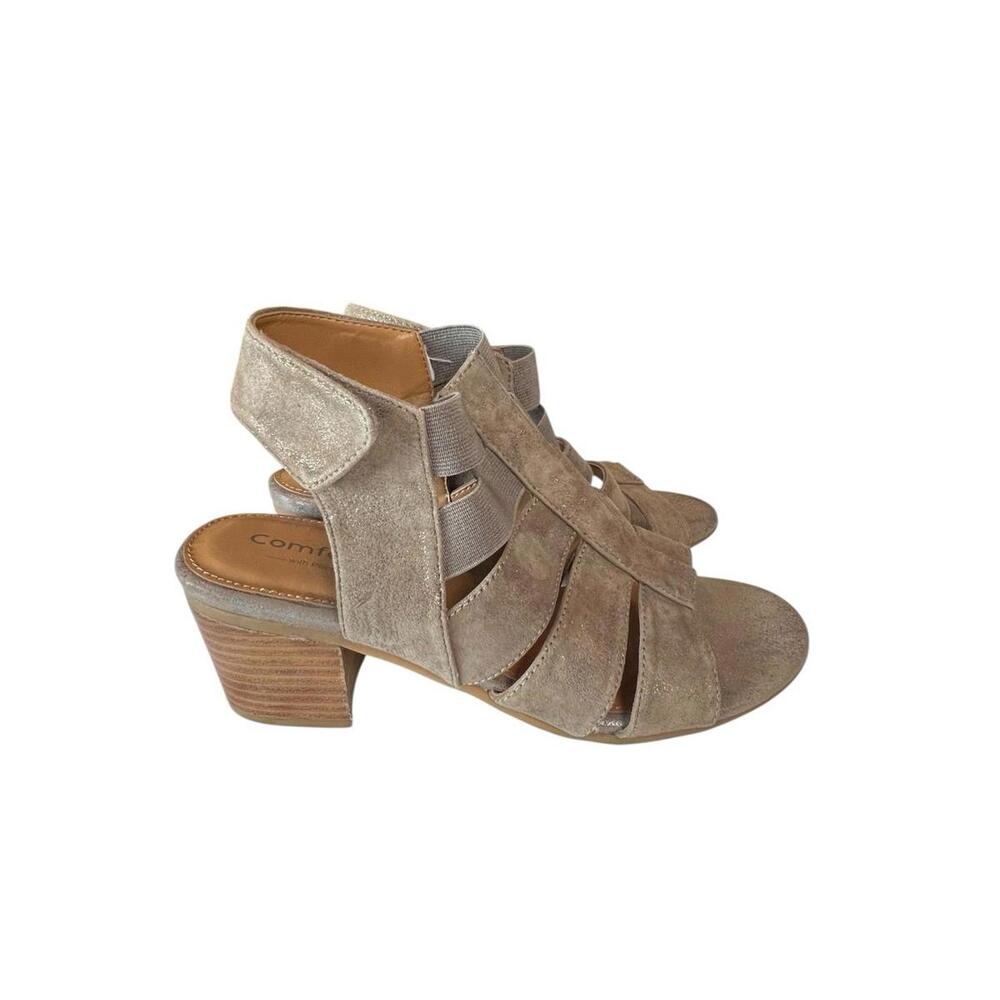 Comfortiva Leather‎ Strappy Block Heel Sandals Taupe Women’s 7.5M